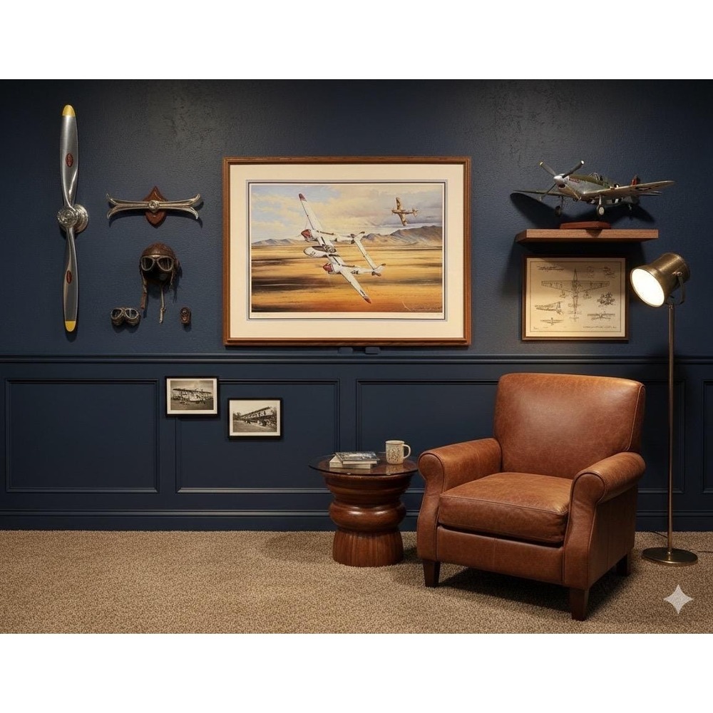 White Lightening By Michael Short Aviation Artist, Vintage Signed  36X28